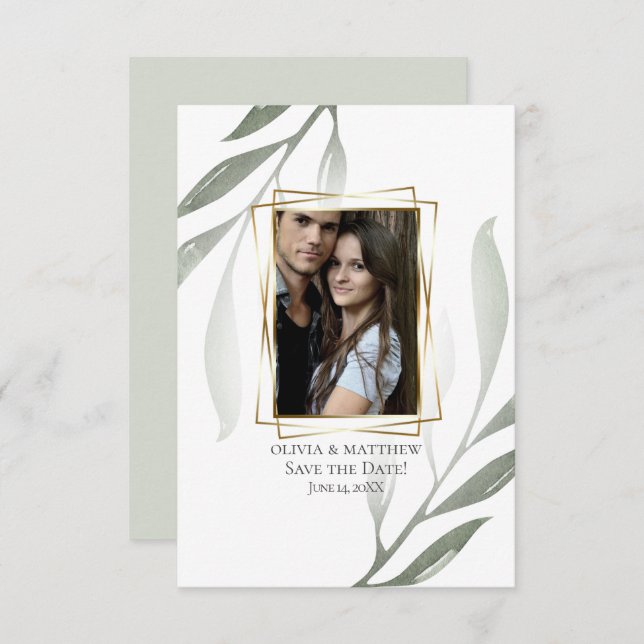 SPARA DATUMET | Sage Grönt Olive Gren Watercolor Inbjudningar (Fram/baksida)