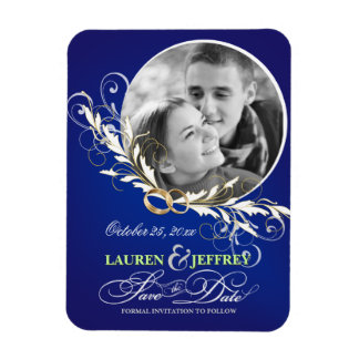 Spara datumet Sapphire Blue Bröllop-fotonätverk Magnet