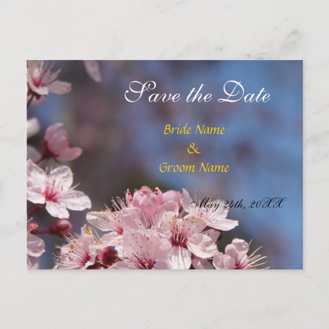 spara datumet,söt körsbärsblommor i vår meddelande vykort (Framsida)