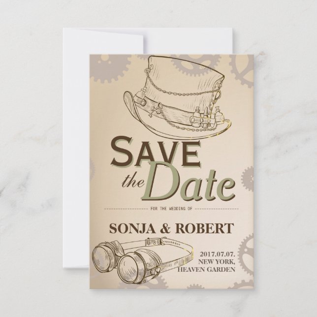 Spara datumet - Steampunk Hat och Googles (Framsida)