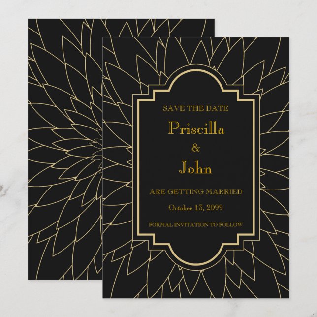 Spara datumet, store gatsby, dahlia geometrisk inbjudningar (Fram/baksida)