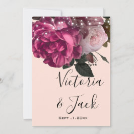 spara datumet String Ljus Burgundy Flowers Inbjudningar