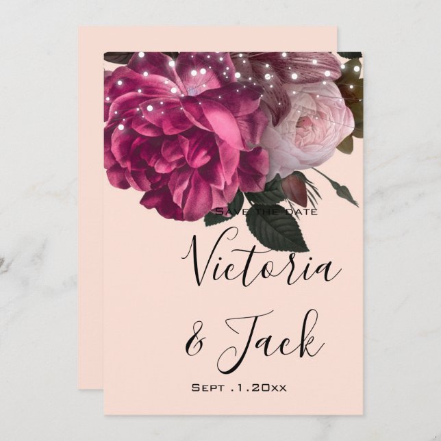 spara datumet String Ljus Burgundy Flowers Inbjudningar (Fram/baksida)