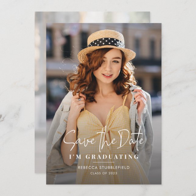 Spara datumet Studenten 2025 Photo Party Meddelande (Fram/baksida)