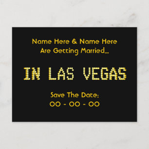 Spara datumet. Svart och Gult. Las Vegas Bröllop. Meddelande Vykort