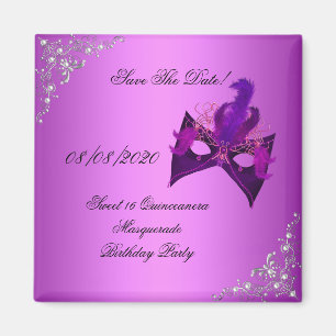 Spara datumet Sweet 16 Quinceanera maskerad rosa Magnet