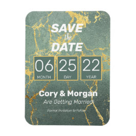 spara datumet | Teal & Guld Marble Titta Magnet