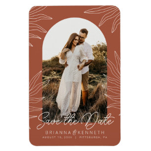 Spara datumet Terracotta Botanical med Arch Photo Magnet