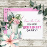 Spara datumet Tropical Pension Party Vykort<br><div class="desc">Vuxen Tema för den tropiska stranden på Hawaiis blommigt vattenfärgsgrafik pension party sparar datumet. Anpassningsbar,  personlig</div>