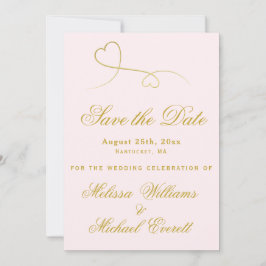 Spara datumet | Två Guld Hearts  Rosa Bröllop