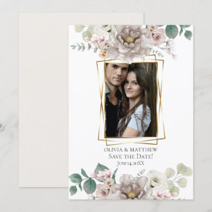 Spara datumet Vattencolor Latte Mauve Flowers Inbjudningar