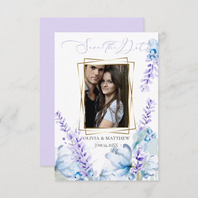 SPARA DATUMET | Vattenfärgsparare - Dusty Blue Inbjudningar (Fram/baksida)