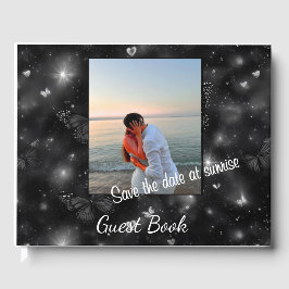Spara datumet vid soluppgången – Eleganta glitterf Gästböcker