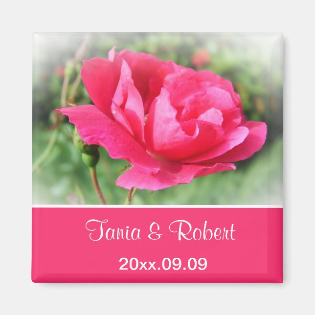 spara datumet, vild rosa ros blommor. magnet (Framsidan)