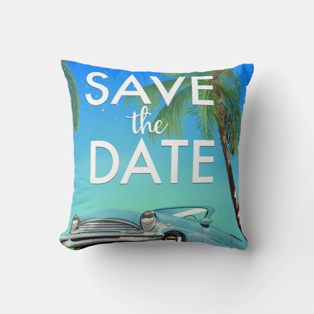 Spara datumet vintage bil och bröllop ringar. kudde (Framsida)