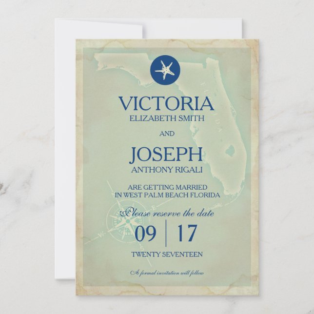 Spara datumet - Vintage karta Florida (Framsida)