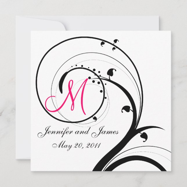 Spara datumet Virvlande Monogram Bröllopsinbjudan (Framsida)