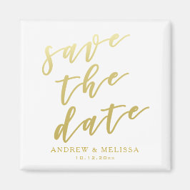 Spara datumet | Vitt & Faux Guld-skript Magnet