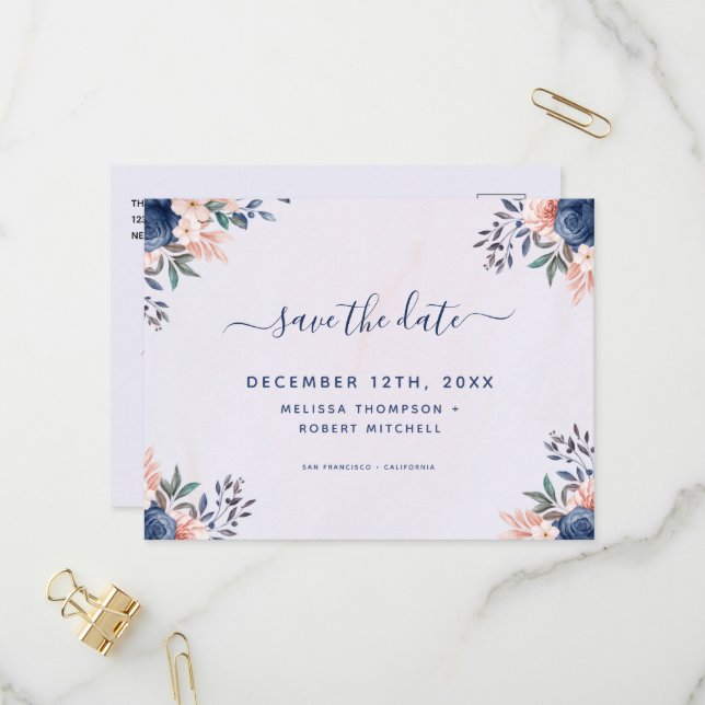 Spara datumet vykort för sommarsoft Pastel Blommig (Fram/Back In Situ)