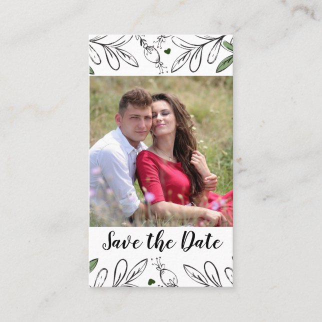 Spara datumet Whimsical Hand plockade botaniskt Visitkort (Framsida)