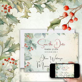 Spara datumet | Winter Holly och Berries Inbjudningar