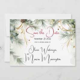 Spara datumet | Winter Watercolor Greenery Inbjudningar