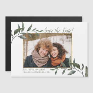 Spara datumfärgen Greenery Gold Foil Photo Magnetisk Inbjudningskort