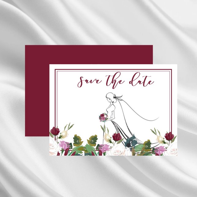 Spara datumfärgen på Vit ros-tranberry Inbjudningar (Save The Date Watercolor White Roses Cranberry Invitation)