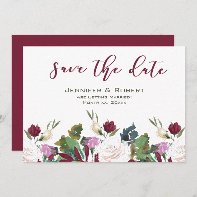 Spara datumfärgen på Vit ros-tranberry Inbjudningar (Fram/baksida)