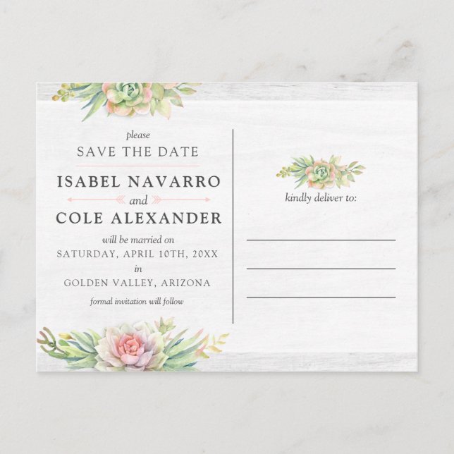 Spara datumfärgen Succulent Photo Collage Vykort (Framsida)