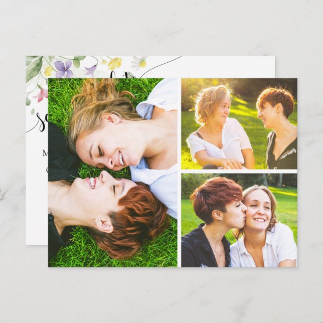 Spara datumfärgen Wildblommor 3-foto Vykort (Fram/baksida)