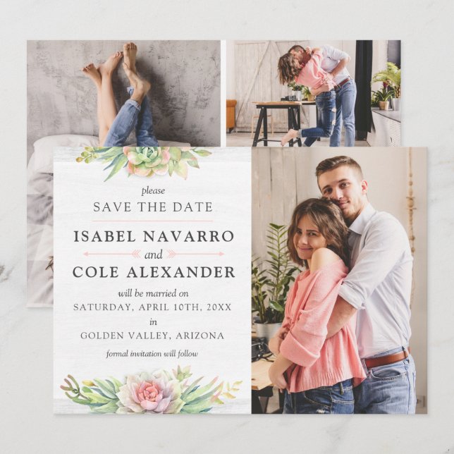 Spara datumfärgssuckukulatet med 4-foto-kortet inbjudningar (Fram/baksida)