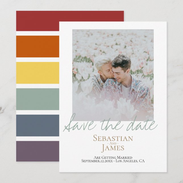 Spara datumfoto för Personligen för HGBTQ-regnbåge Datumet (Fram/baksida)