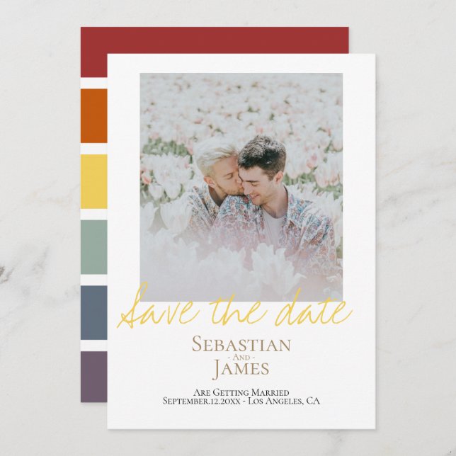 Spara datumfoto för Personligen för HGBTQ-regnbåge Spara Datumet (Fram/baksida)