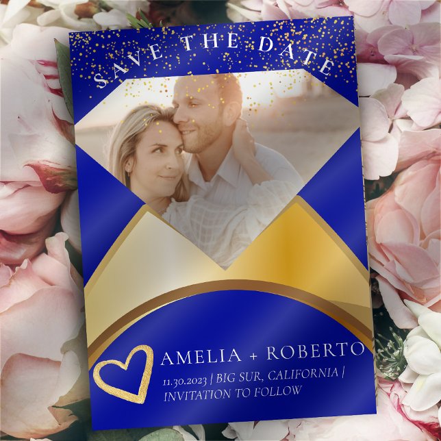 Spara datumfoto för Royal Blue Bröllop Ring Inbjudningar (Skapare uppladdad)