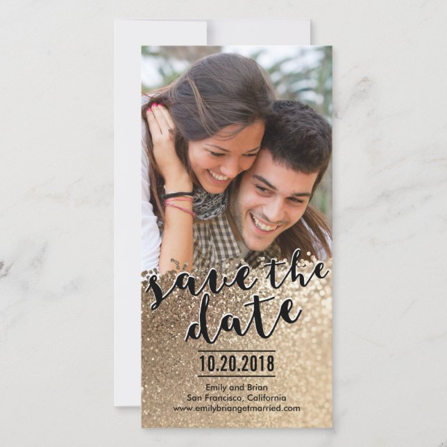 Spara datumfoto-kort med mousserande Kärlek Spara Datumet (Framsida)