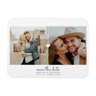Spara datumfoto-magnet med enkelt hjärta magnet