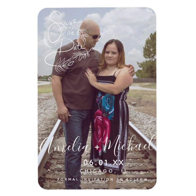 Spara datumfoto-Morsan i botaniskt skript Hand plo Magnet (Vertikal)