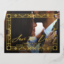 Spara datumfoto och Guld dekorativa Ram