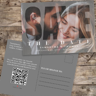 Spara datumfoto QR-kodmodern typografi Meddelande Vykort