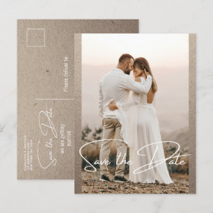 Spara datumfoto-Snyggten Rustic Bröllop Meddelande Vykort