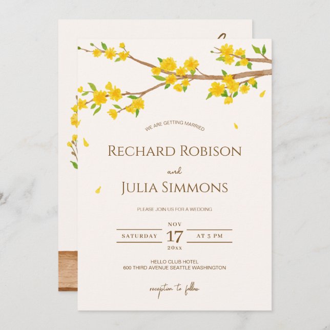 Spara datuminbjudan/Blommigten Vattenfärg i TRÄD Spara Datumet (Fram/baksida)