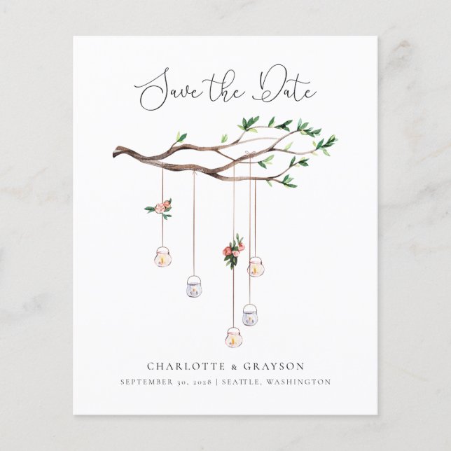 Spara datuminbjudan för budgeterad, rustik skog flygblad (Framsidan)