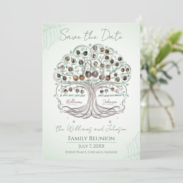 Spara datuminbjudan för familjeåterförening i Träd Inbjudningar (Stående Fram)