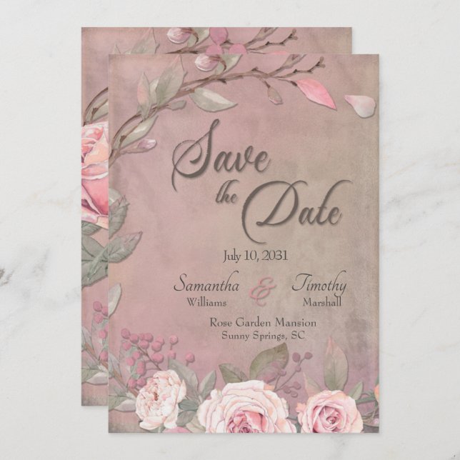 Spara datuminbjudan i Elegant bröllop Spara Datumet (Fram/baksida)