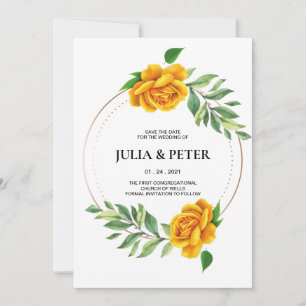 Spara datuminbjudan i Modern Gul ros Blommigt Inbjudningar