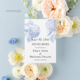 Spara datuminbjudan med Blue Hydrangea Inbjudningar