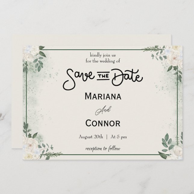 Spara datuminbjudan med minimala minimala datafält inbjudningar (Fram/baksida)