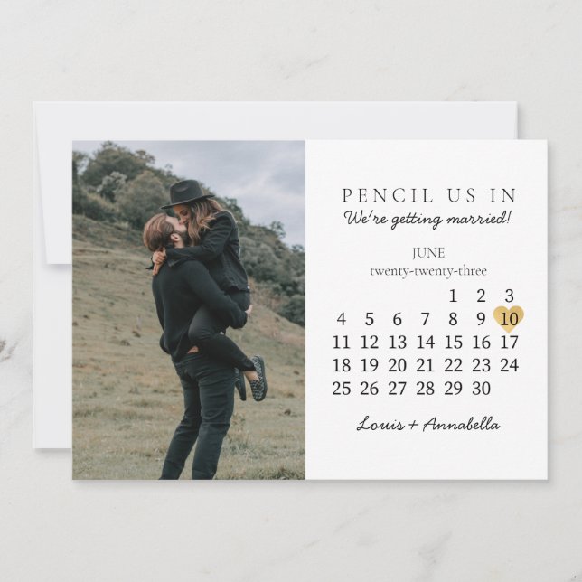 Spara datumkalender Guld Heart juni 2023 Inbjudningar (Framsida)