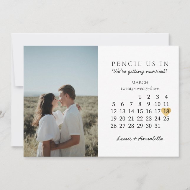 Spara datumkalender Guld Heart mars 2023 Inbjudningar (Framsida)